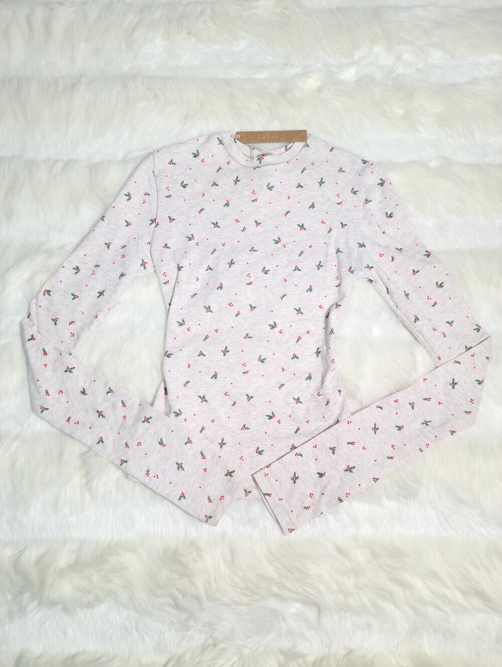SKIMS Cotton Jersey Long Sleeve T-shirt Holly Print Oatmeal Women XXS NEW